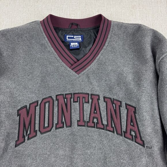 VTG Montana University Men's Cable Sportswear Side Zip Lined Fleece Pullover - Picture 3 of 16